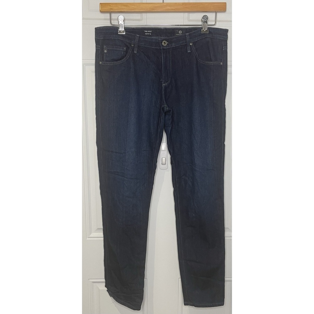 AG Adriano Goldschmied The Stilt Jeans 32R Cigarette Leg Blue Dark Wash Stretch